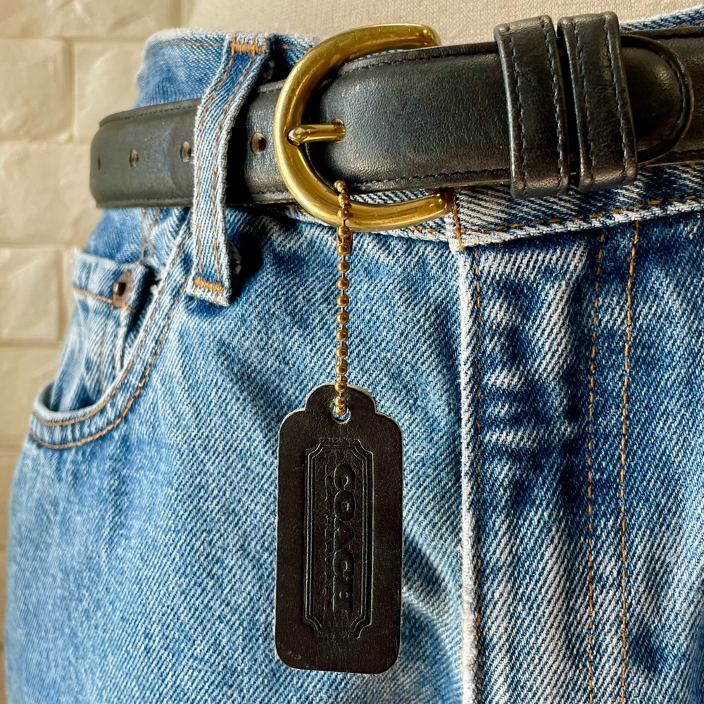 Vintage Coach 8400 Classic Navy Glove Tanned Cowhide Leather Brass Buckle Belt - Picture 3 of 16